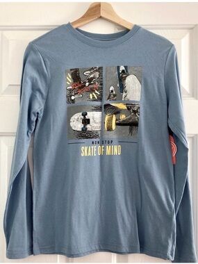Wonder Nation Skate of Mind Long Sleeve Graphic Tee Blue Youth XL 14-16 NWT
